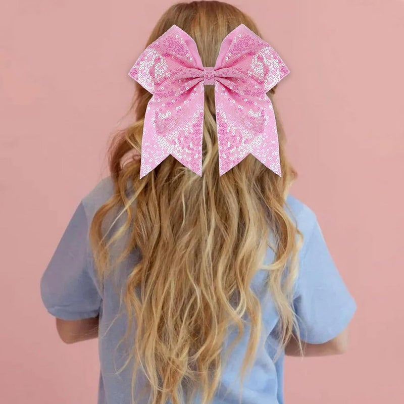 Zolyco Large Big 7 Inch Glitter Bow Clip Sequin Bling Party Hair Accessories for Women Teens Girls Kids 2 Pcs (Pink, Light Purple) - Image 2